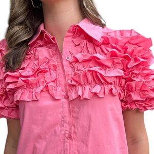 NWT Karlie Florence Pink Ruffle Button Up Top Small